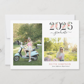 Blush Pink Floral Year Graduation Announcement Inbjudningar