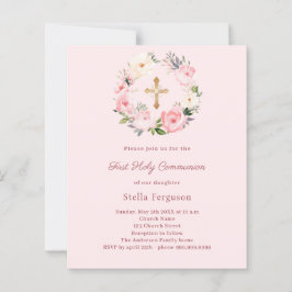 Blush pink florals cross First Communion