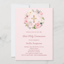 Blush pink florals cross First Communion