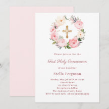 Blush pink florals cross First Communion