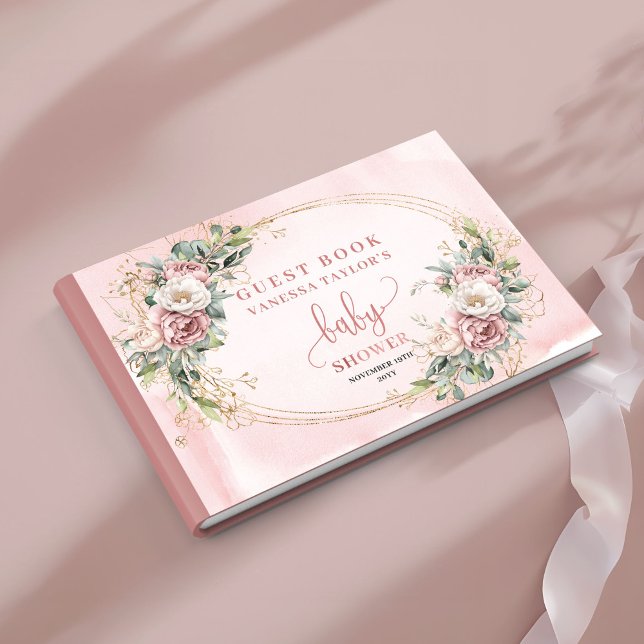 Blush Pink Flowers Eucalyptus Baby Girl Guest Book Gästböcker (Blush Pink Flowers Eucalyptus Baby Girl Guest Book)