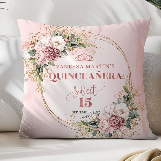 Blush Pink Flowers Greenery Best Gift Quinceañera  Kudde (Blush Pink Flowers Greenery Best Gift Quinceañera Pillow)