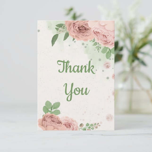 blush pink flowers greenery botanical tack kort (Stående Fram)
