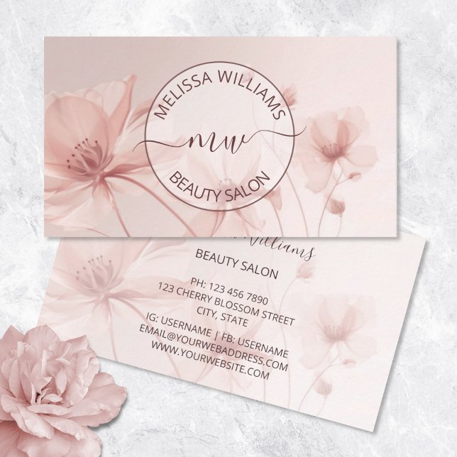 Blush Pink Flowers Logo Visitkort (Skapare uppladdad)