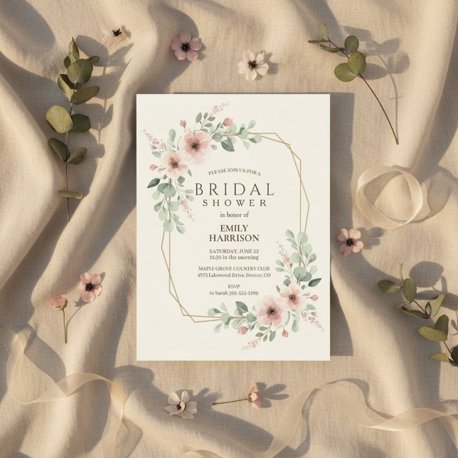 Blush Pink Geometric Bridal Shower Gold Hexagon Inbjudningar (geometric bridal shower gold)
