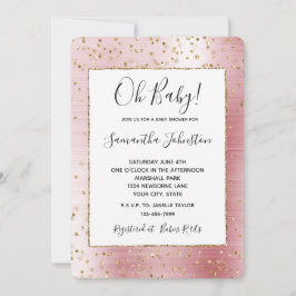 Blush Pink Glam Gold Sparkle Confetti Baby Shower Inbjudningar