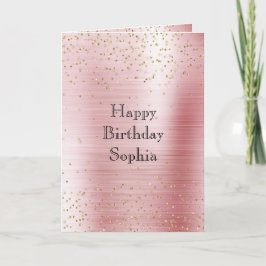 Blush Pink Glam Gold Sparkle Confetti Birthday Kort