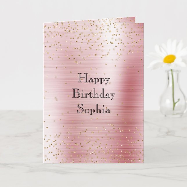 Blush Pink Glam Gold Sparkle Confetti Birthday Kort (Liten växt)