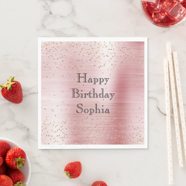 Blush Pink Glam Gold Sparkle Confetti Birthday Pappersservett (Insitu)