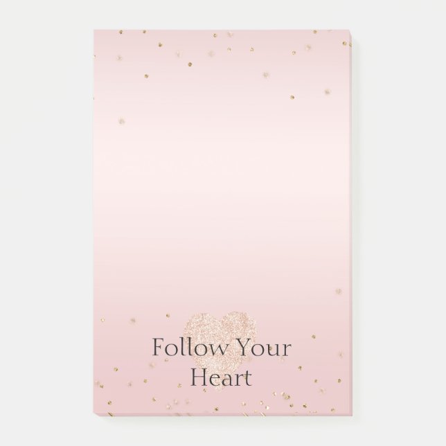 Blush Pink Glitter Love Gold Confetti Heart Post-it Block (Framsida)