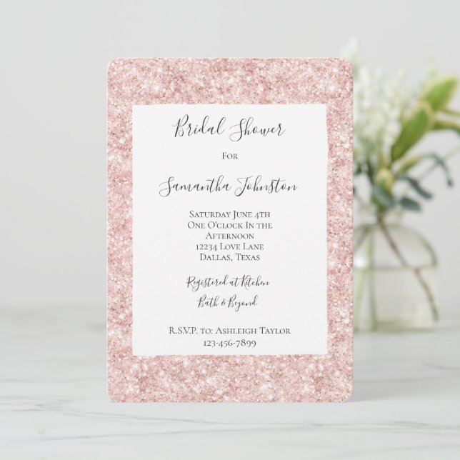 Blush Pink Glitzy Glitter Sparkle Bridal Shower Inbjudningar (Stående Fram)
