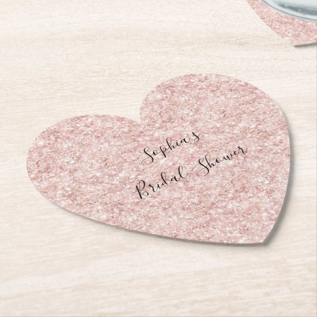 Blush Pink Glitzy Glitter Sparkle Bridal Shower Underlägg Papper (Vinklad)