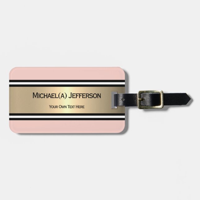 Blush Pink Gold Black White Stripe Modern Chic Bagagebricka (Horisontell Framsida)