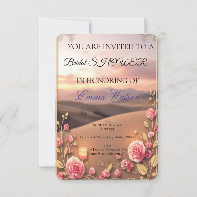 blush pink gold bridal shower elegant solid colour inbjudningar (Framsida)