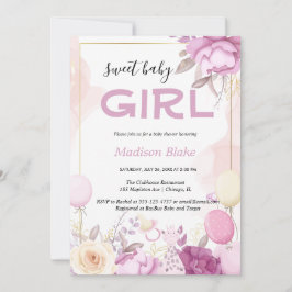 Blush pink gold Floral Girl baby shower Inbjudningar