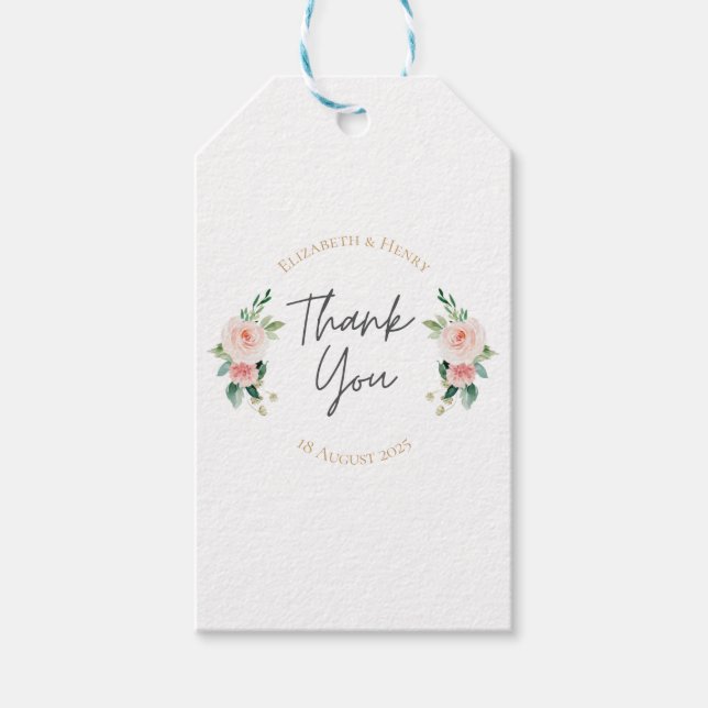 Blush pink gold floral peony thank you wedding  presentetikett (Framsidan)