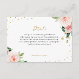 Blush pink gold floral peony wedding details card tilläggskort