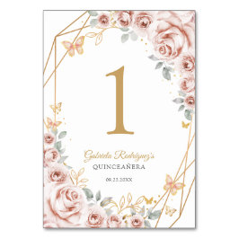 Blush Pink Gold Floral Quinceanera Bordsnummer