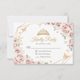 Blush Pink Gold Floral Quinceanera Reply OSA Kort