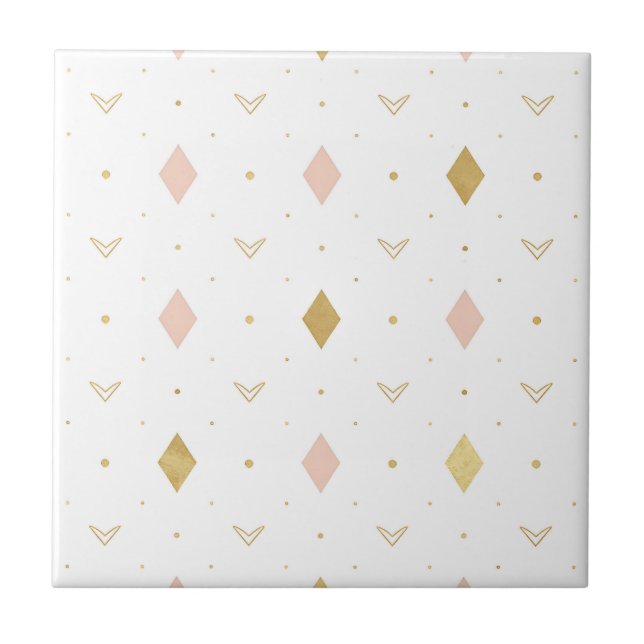 Blush Pink Gold Geometric Pattern Kakelplatta (Framsidan)