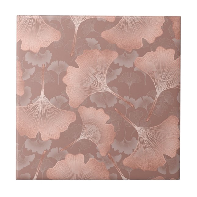 Blush Pink Gold Ginkgo Leaves Elegant Botanical 7 Kakelplatta (Framsidan)