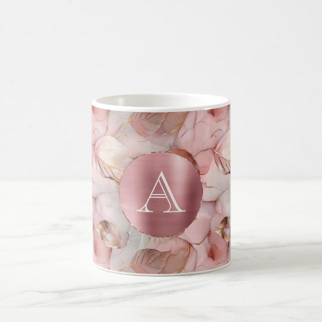 Blush Pink Gold Leaves Monogram Kaffemugg (Center)