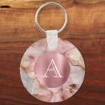Blush Pink Gold Leaves Monogram Nyckelring<br><div class="desc">Blush Pink Gold Leaves Monogram letter personalized</div>