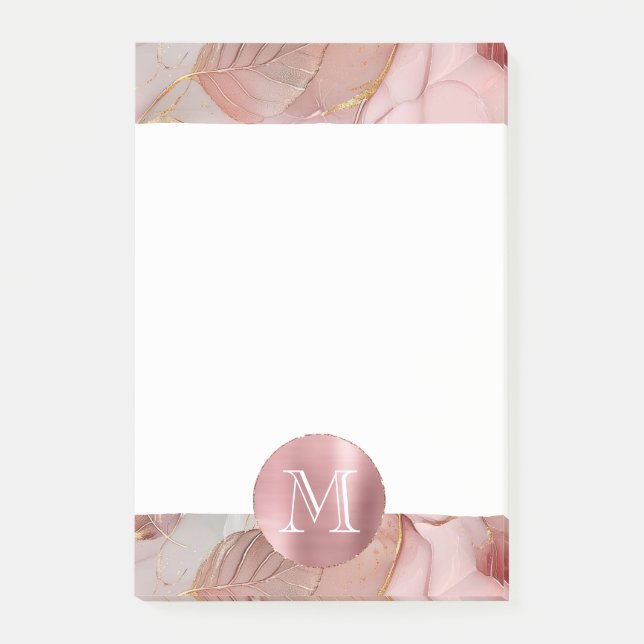 Blush Pink Gold Leaves Monogram Post-it Block (Framsida)
