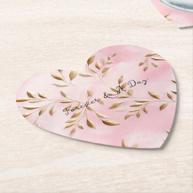 Blush Pink Gold Leaves Wedding Underlägg Papper (Vinklad)