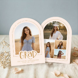 Blush Pink Gold Modern 5 Photo Grad Announcement Inbjudningar