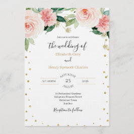 Blush pink gold peony elegant floral wedding  inbjudningar