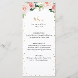 Blush pink gold peony floral elegant wedding menu meny