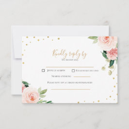 Blush pink gold peony floral wedding RSVP card OSA Kort