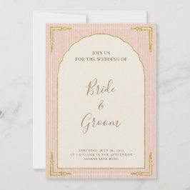  Blush Pink Gold Scalloped Arch Striped Elegant Inbjudningar