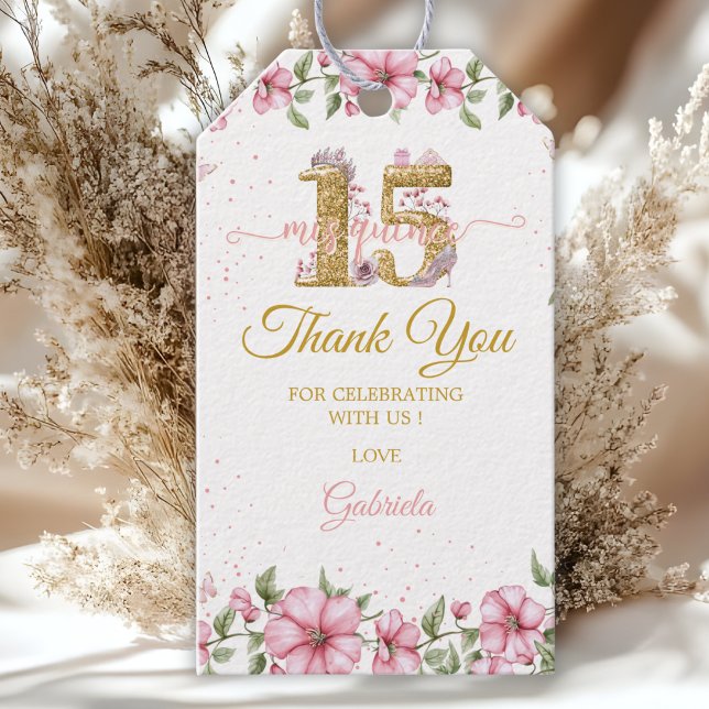 Blush Pink Golden Mis Quince Quinceañera  Presentetikett (Skapare uppladdad)