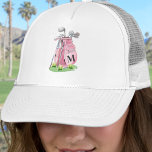 Blush Pink Golf Initial Monogram Keps<br><div class="desc">This all white hat features a stylish blush pink watercolor golf bag filled with clubs, sitting on a patch of green grass. The design includes a simple serif initial monogram placed right on the bag, making it feel like a natural part of the artwork. The letter is shown in a...</div>