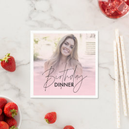 Blush Pink Gradient Photo Birthday Dinner Pappersservett
