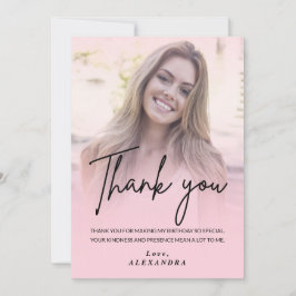 Blush Pink Gradient Photo Birthday Thank you card Inbjudningar