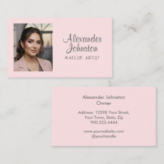 Blush Pink Gray Script Photo Makeup Business Card Visitkort