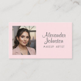 Blush Pink Gray Script Photo Makeup Business Card Visitkort