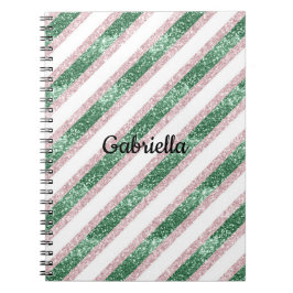 Blush Pink Green Glitter Stripes Anteckningsbok