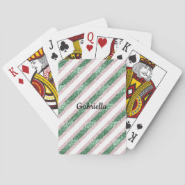 Blush Pink Green Glitter Stripes Casinokort