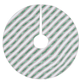 Blush Pink Green Glitter Stripes Christmas   Julgransmatta Borstad Polyester