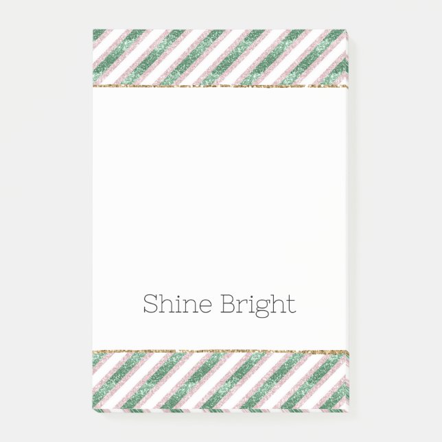Blush Pink Green Glitter Stripes Christmas   Post-it Block (Framsida)