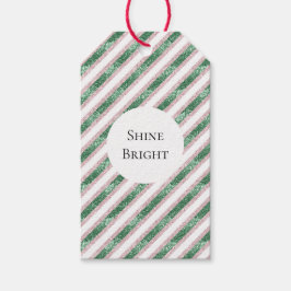 Blush Pink Green Glitter Stripes Christmas Presentetikett
