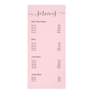 Blush Pink Hair Salon Makeup Artist Service Menu Reklamkort