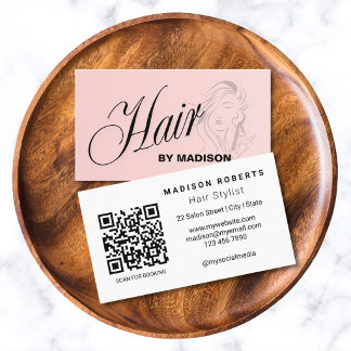 Blush Pink Hair Stylist QR Code  Business Card Visitkort