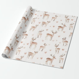 Blush Pink Hearts Cream Deer Christmas Presentpapper