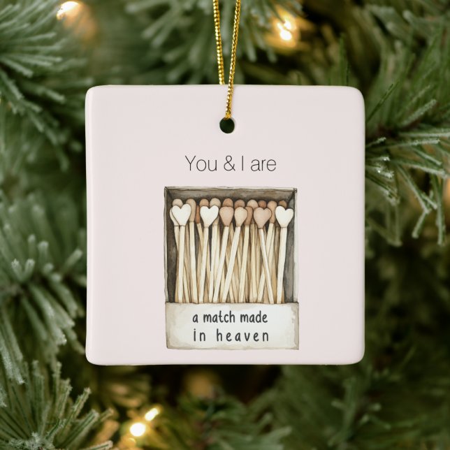 Blush pink Hearts Match Made in Heaven Christmas Julgransprydnad Keramik (Träd)