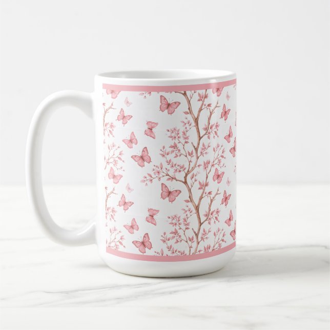 Blush Pink Ink Outlined Floral Kaffemugg (Vänster)
